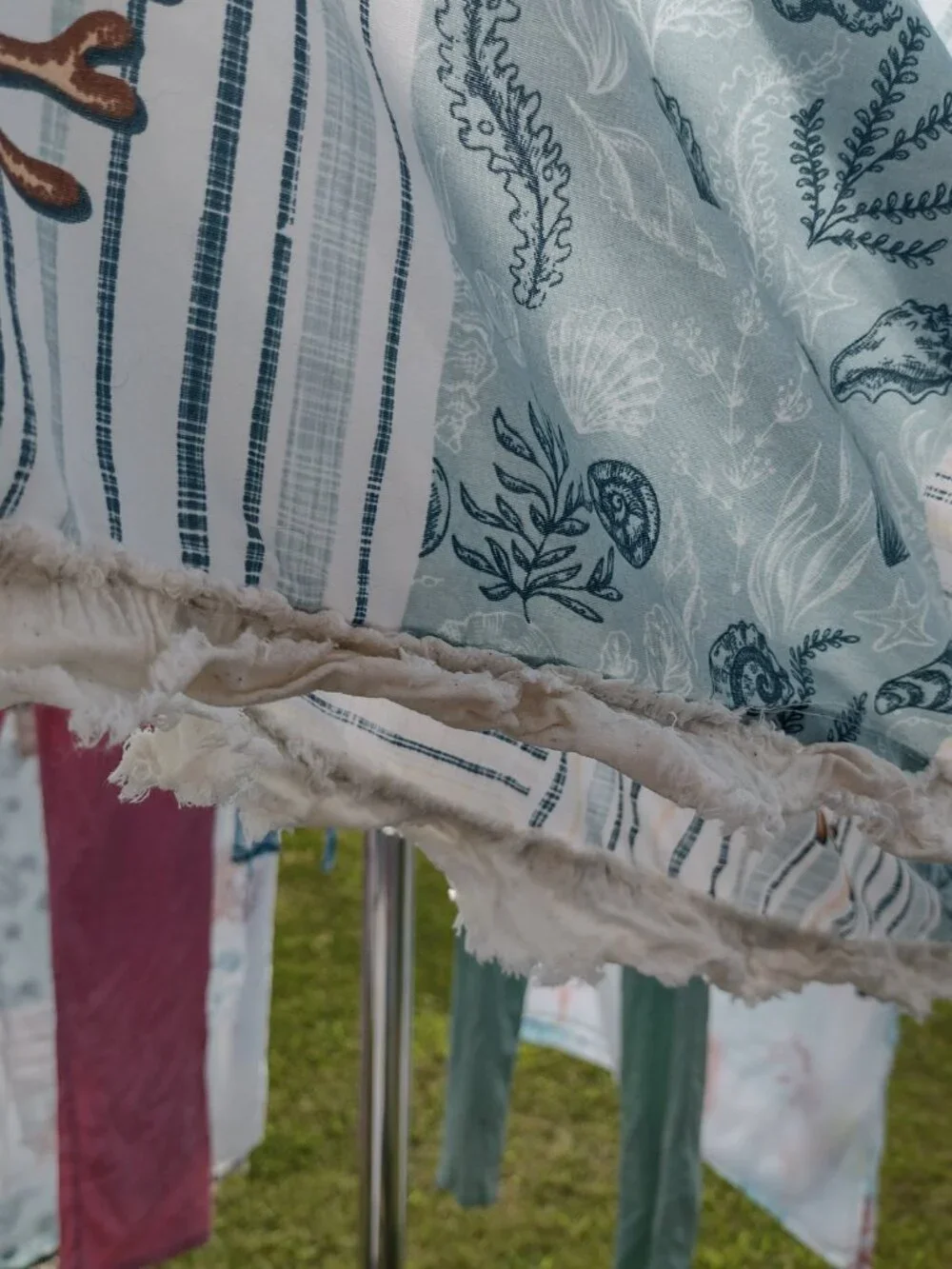 Coral Patches Valances, Tie Backs and Panels By Bella Coastal Decor